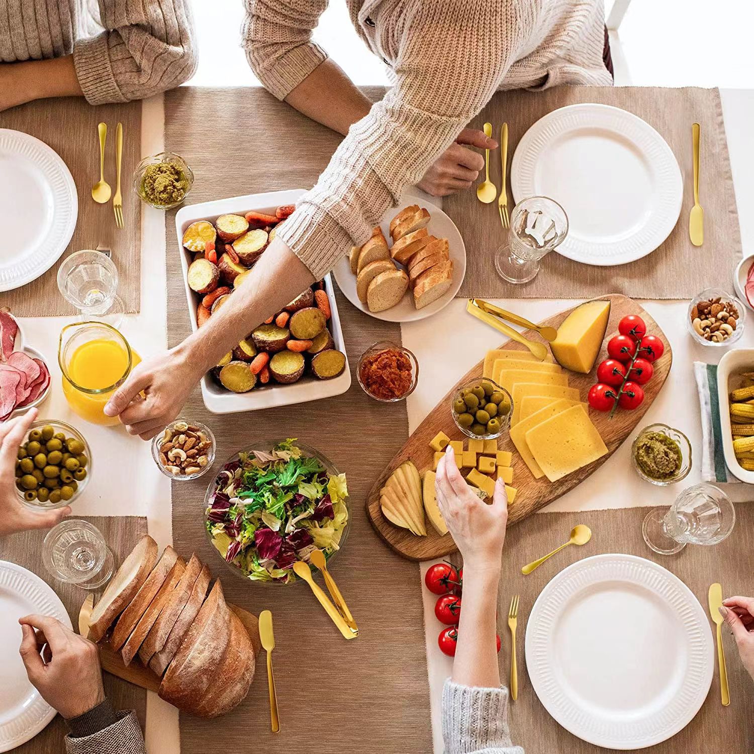 Traje de espátula de mantequilla de queso de acero inoxidable de Venta caliente transfronteriza mini clip de servicio cuchara Tenedor taza de salsa de inmersión conjunto de 18 piezas