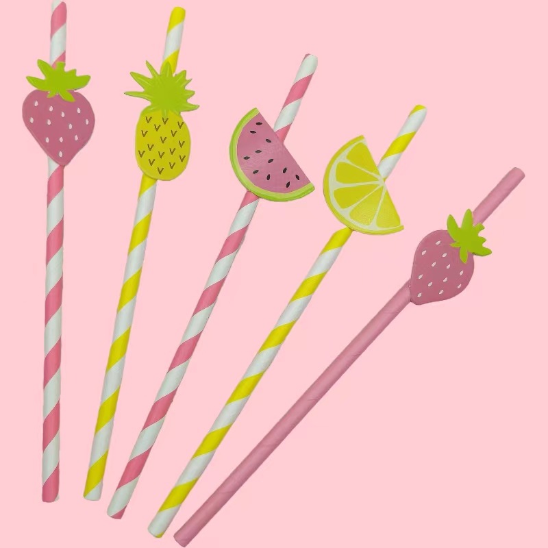 Papel de fiesta desechable degradable fresas sandía sopa dulce pastel cóctel paja decoración