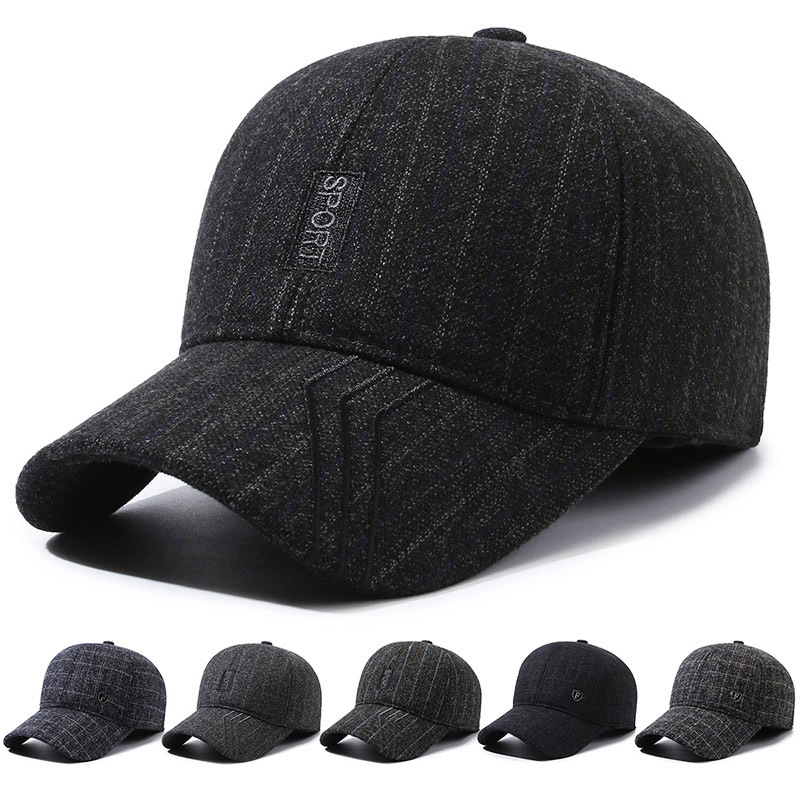 Warme Winter Baseballcap Mit Ohrenschutz Für Herren Gestreift_voghion.com