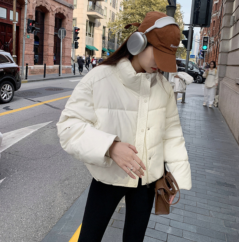 Ropa de algodón corta para mujeres 2024 invierno nuevo hombre pequeño europeo y americano cuello de pluma chaqueta de algodón mujer PU grueso chaqueta de algodón chaqueta de moda image 7