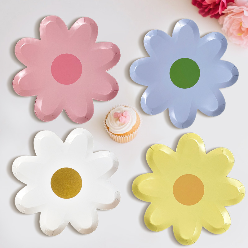 Cross-Border Sunflower 7inch 9inch Birthday Party Plate Disposable Paper Plate Fruit Plate Cake Plate Heart Plate Party