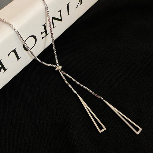 Cold style triangle sweater chain for women autumn and winter ins metal style niche long necklace geometric pull necklace