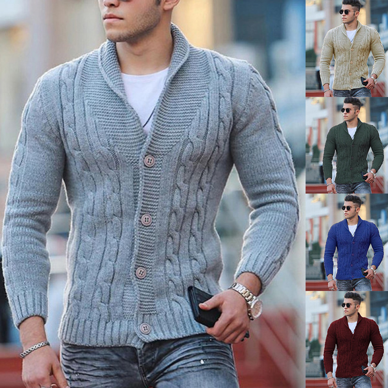 2025 autumn and winter new sweater men's knitted cardigan cross-border Amazon solid color slim European and American men's coat