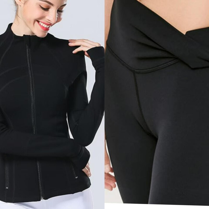 Lulu Yarn Vibration Women's Jacket Slim Fit Stand Collar Top Yoga Shorts Yoga Sports Set Lulu Yarn Vibration Women's Jacket Slim Fit Stand Collar Top Yoga Shorts Yoga Sports Set