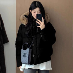大毛领短款羽绒棉服女2025冬季新款设计感小个子加厚羽绒棉服外套