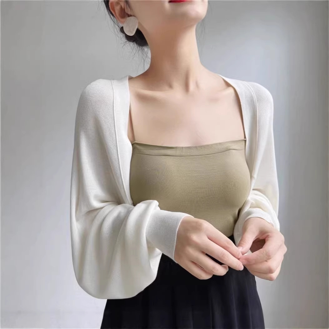 Áo khoác len chống nắng mỏng kiểu Pháp, chất liệu sợi mát, dáng khoác ngoài nhẹ nhàng — =trắng chi tiết 3