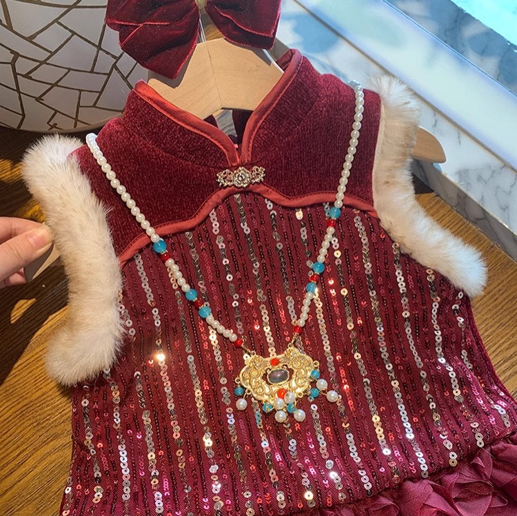 Vestido de Niña con Forro Polar, Vestido de Primer Cumpleaños, Vestido de Princesa, Nuevo Estilo 2025, Vestido Cheongsam para Bebés y Niñas Pequeñas, Moderno
