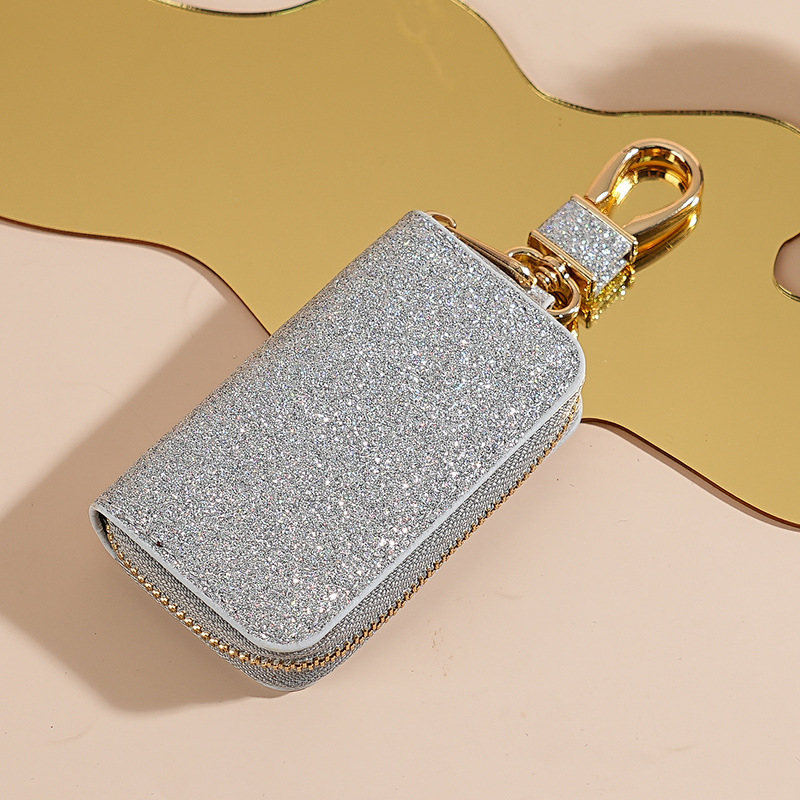 Transfronterizos sequinilla bolsas de llaves de automóviles unisex bolsas de almacenamiento de llaves de automóviles estrella brillante colgante de cuero llavero