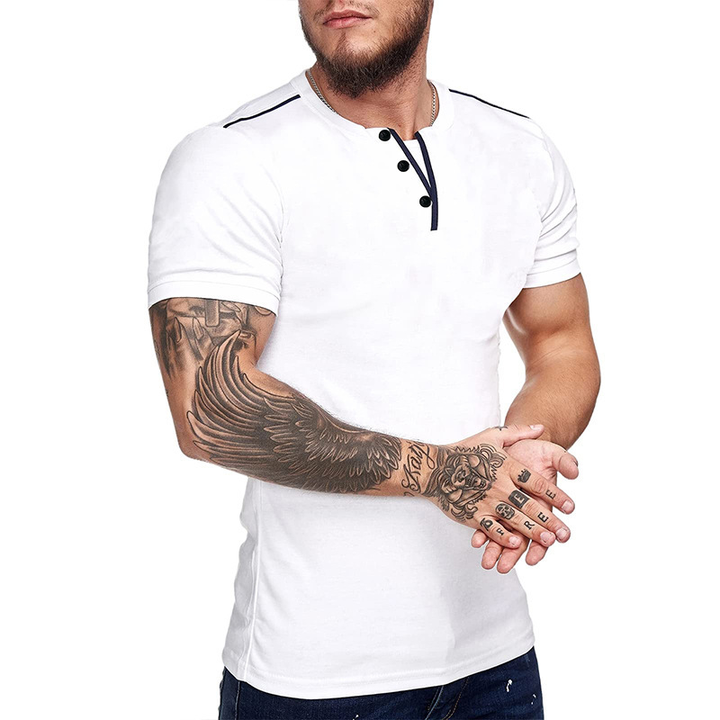 T-shirt a maniche corte da uomo versatile di nuova moda estiva T-shirt con scollo a V da uomo europeo e americano_voghion.com