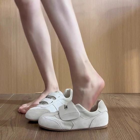 Soft Leather Version ~ Retro German Training Shoes Women's New Single Shoes Round Toe Flat Shoes with Velcro Casual sneaker for Children