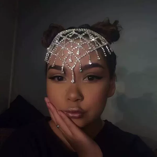 Cross-Border Popular Mesh Tassel Rhinestone Hair Chain, Fashionable and Elegant Full Diamond Hair Chain Hair Accessory, Versatile Headband for Banquets