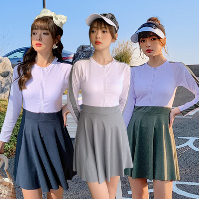 2022 new pattern the republic of korea Swimsuit conservative Conjoined Cover the belly Show thin Small chest Long sleeve student Sunscreen hot spring Swimsuit