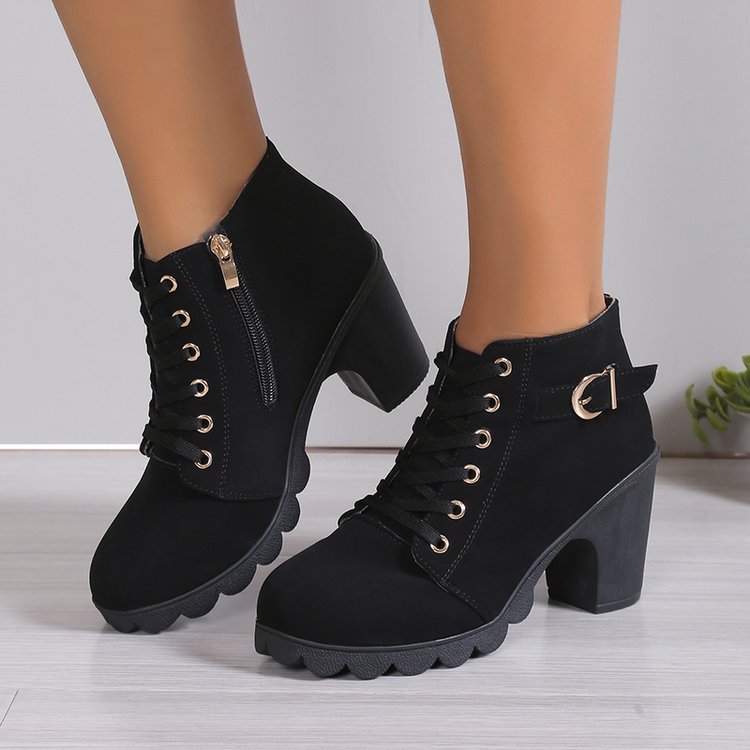 Comercio exterior botas de tacón alto de gran tamaño botas clásicas de mujer moda coreana zapatos cálidos de mujer botas de tacón grueso