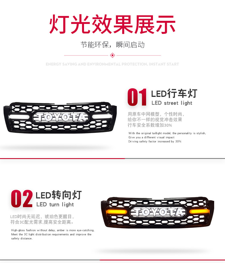 Suitable for 10-13 Models of Toyota Prado Fj150, Modified Retro Toyota Grille with Lights