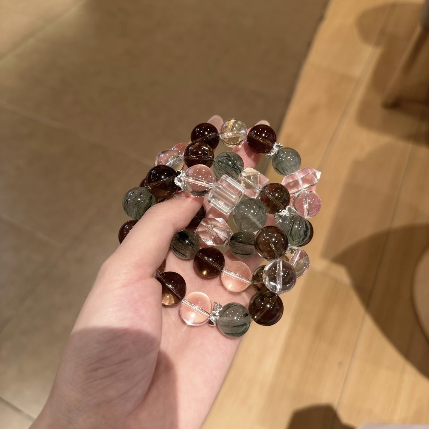 Natural Crystal Bracelet With Green Rutilated Quartz Beads_voghion.com