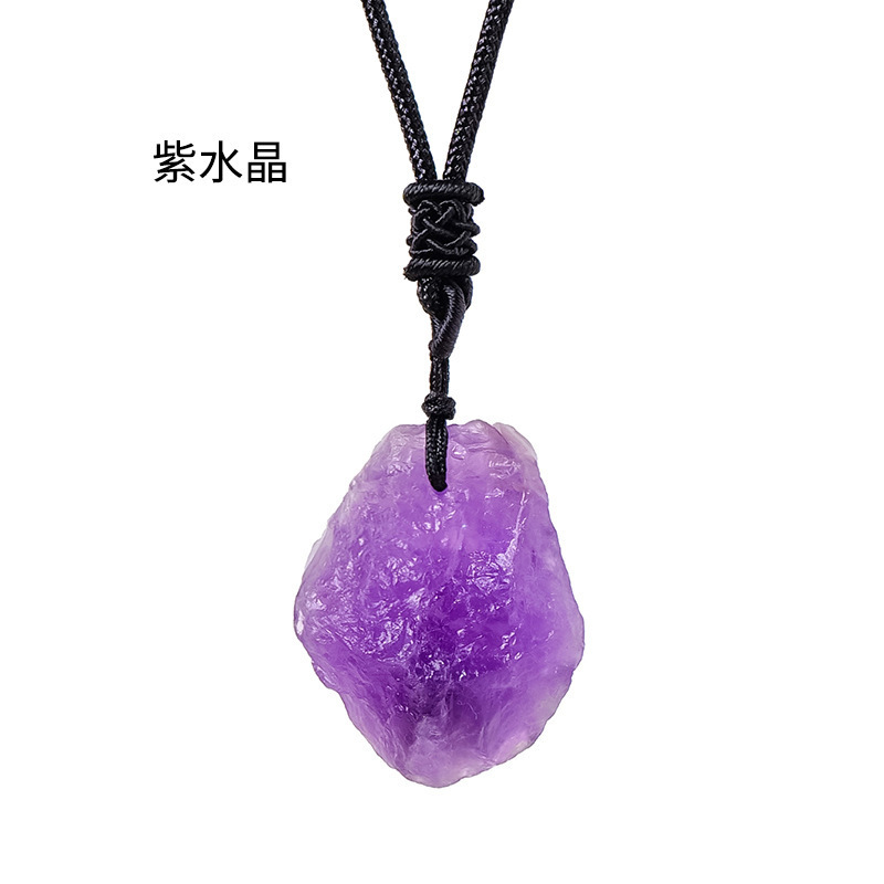 跨境热销天然水晶原石吊坠粉水晶紫水黄水晶原石项链饰品挂件批发|undefined