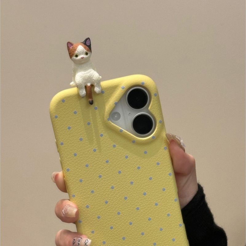 かわいい波点猫はリンゴ14携帯ケースiPhone16純色15promax新13包12女を適用している|undefined