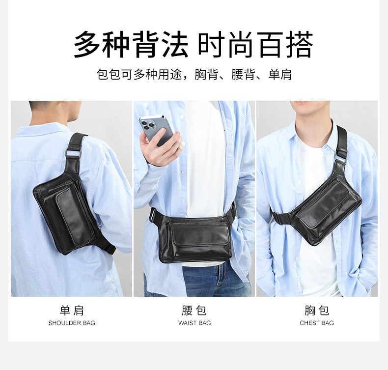 Túi đeo chéo nam da bò thật kiểu mới, túi đeo ngực đa năng chống nước — 8910-Đen, 9009-Đen, 9112 đen chi tiết 19