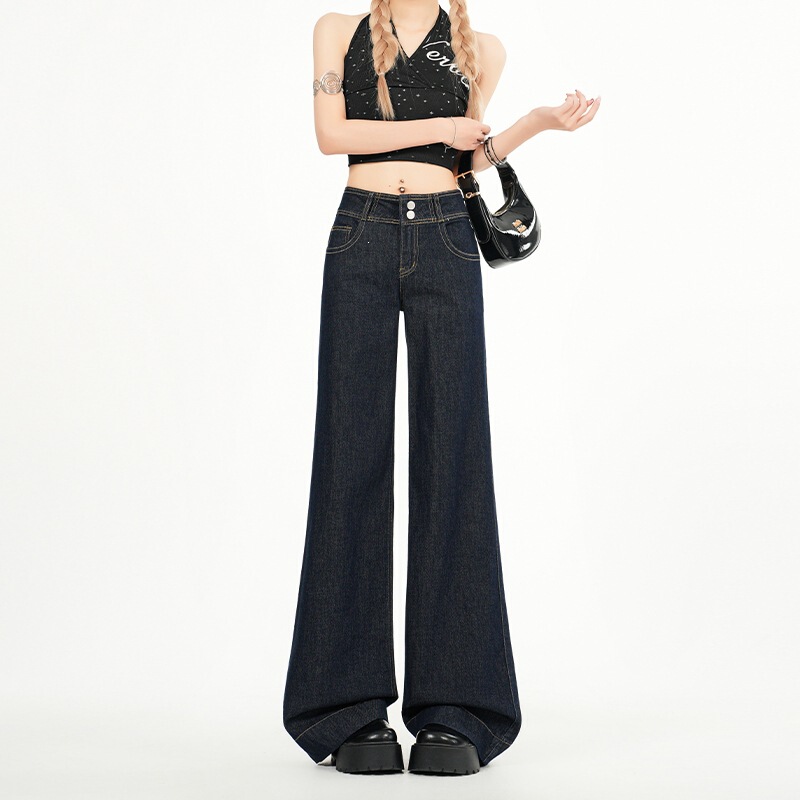 Ice Silk Touch, Everyday Feel, Korean Style Denim, Low-Waist, Slimming, Double-Button, Slightly Flared Jeans, Supports Dropshipping