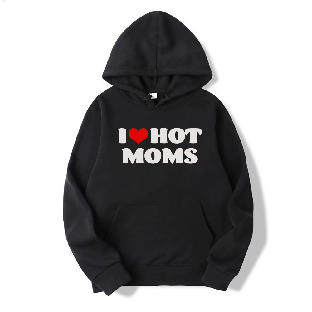 Худи I Love Hot Moms с красным сердцем, свитшот для мамы