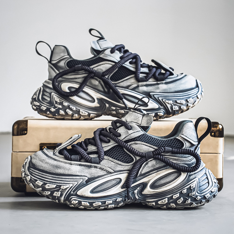 Estación europea zapatos de hombre de cuatro estaciones, malla de primavera, zapatos deportivos casuales transpirables, zapatos de fondo grueso para estudiantes de todo fósforo