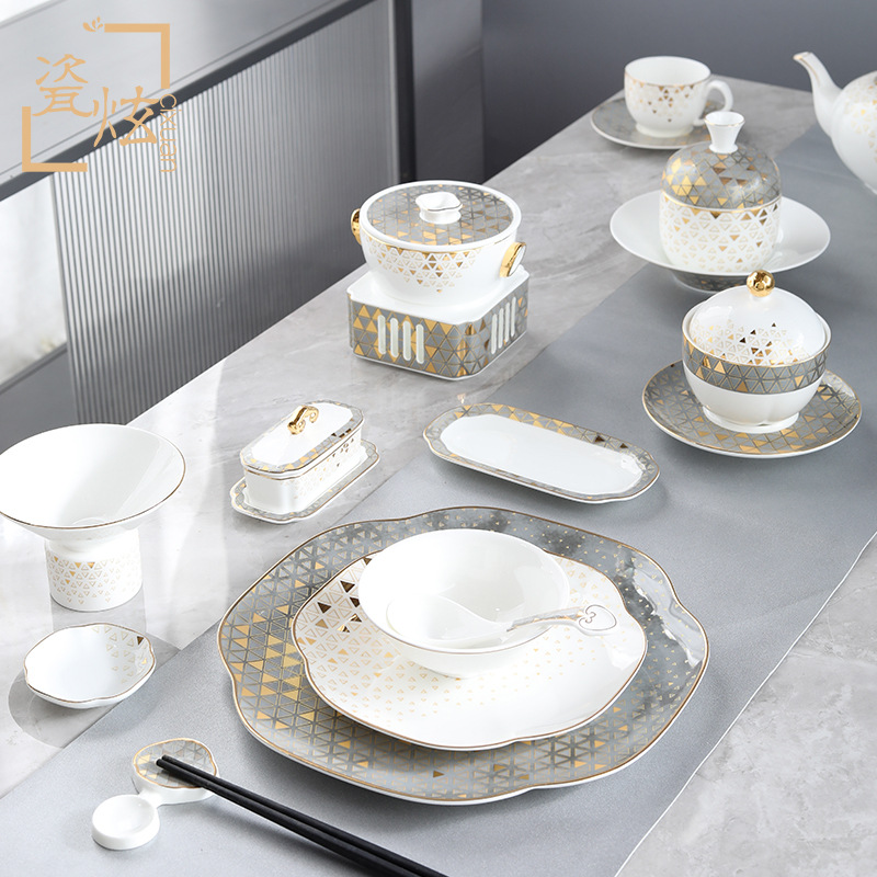 Genuine tableware, set for hotel, dinner plate, light luxury style