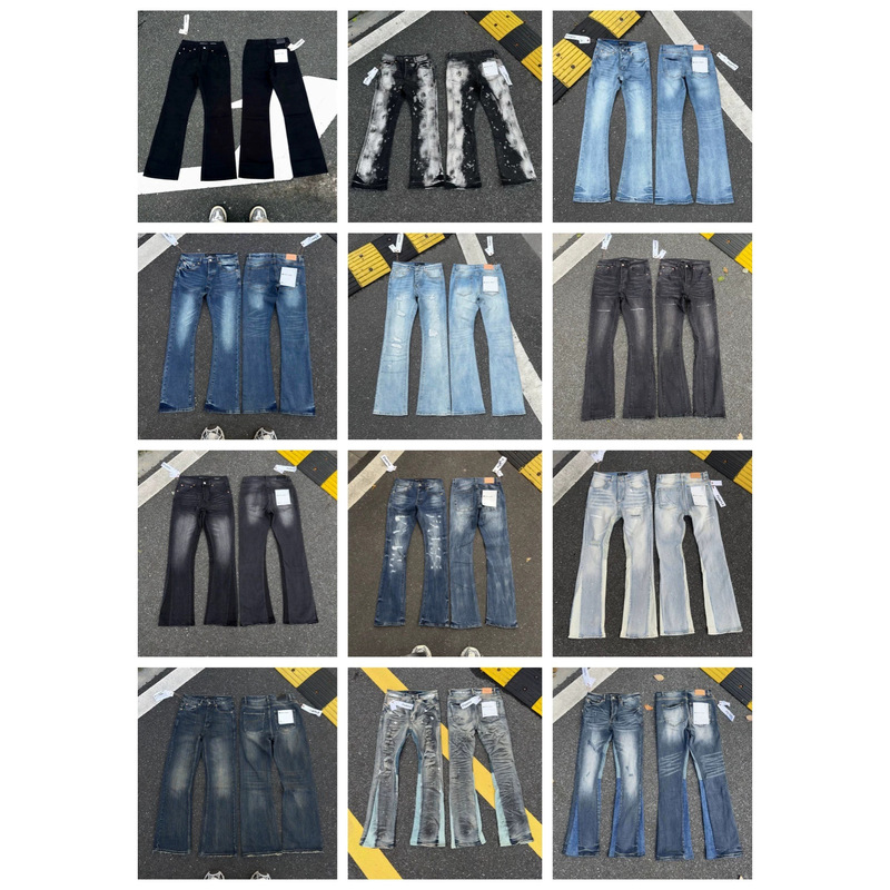 Cross-Border Fashion New Top-Level Export Brand Purple Brand Washed Micro-Elastic Flared Jeans for Men and Women