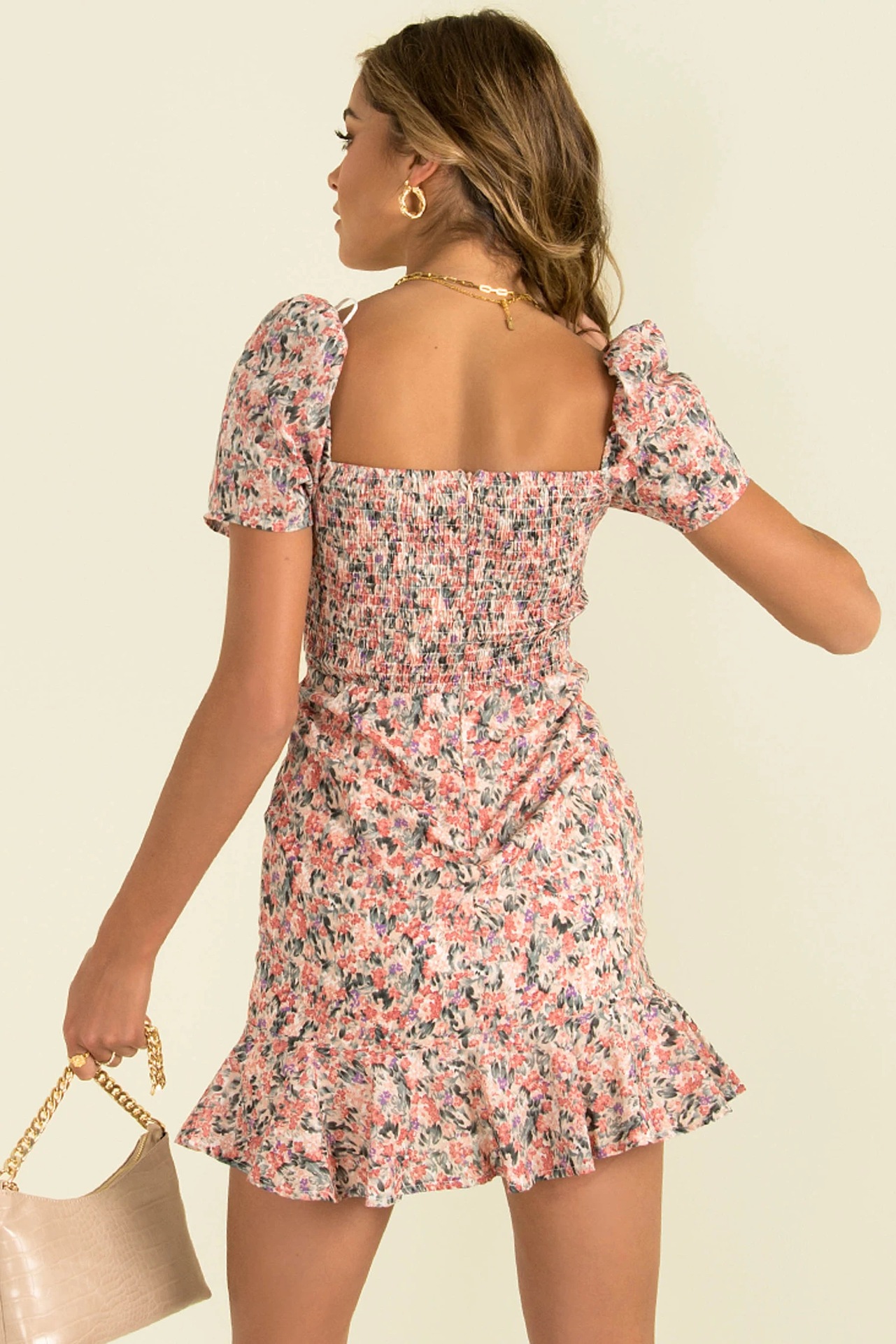 square collar short sleeve printed dress NSYD50939