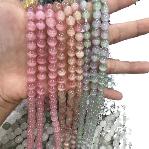 New Cat's Eye Stone Dual Color Round Bead Bracelet Semi-Finished Bead DIY Jewelry Accessories Round Beads Wholesale Scatter