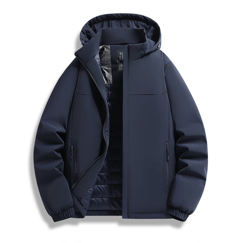 Autumn and winter men's thin cotton windbreaker jacket with detachable hood, windproof and waterproof, suitable for young and middle-aged sports enthusiasts, wholesale