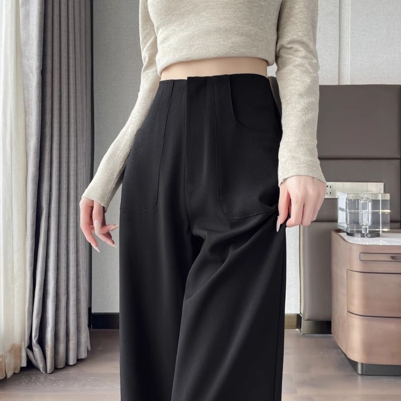 Pantalones de trajes negros de otoño para mujeres de cintura alta y delgada, pantalones rectos altos y sueltos, pantalones de piernas casuales de primavera y otoño