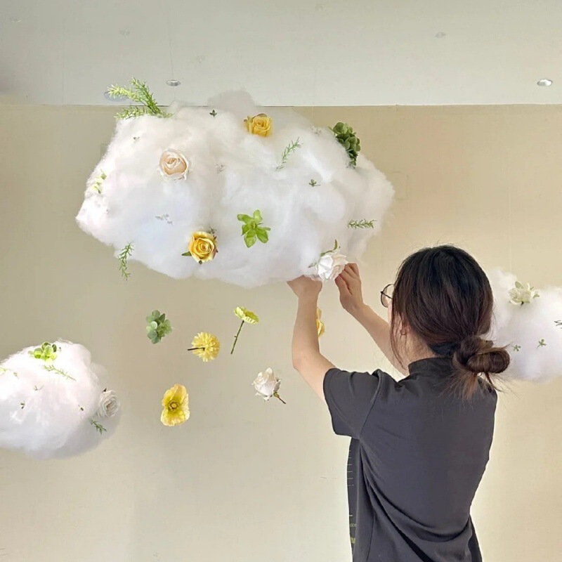 綿雲装飾ウィンドウディスプレイセットシミュレーション白い雲の花 diy 吊り下げショップ空中吊り下げ装飾|undefined