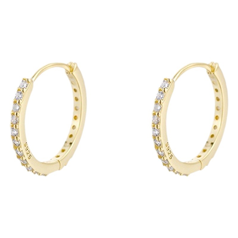 Pendientes de plata S925 personalizados con circonitas en una sola fila para mujer, estilo popular con un toque de alta gama, aretes de clip al por mayor.