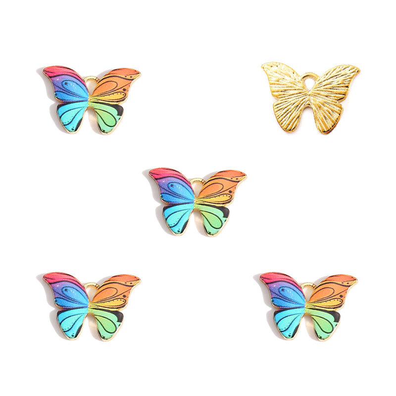 Venta caliente transfronteriza accesorios de joyería de moda europea y americana accesorios de mariposa de color accesorios de joyería de aceite de goteo de aleación 21*15mm