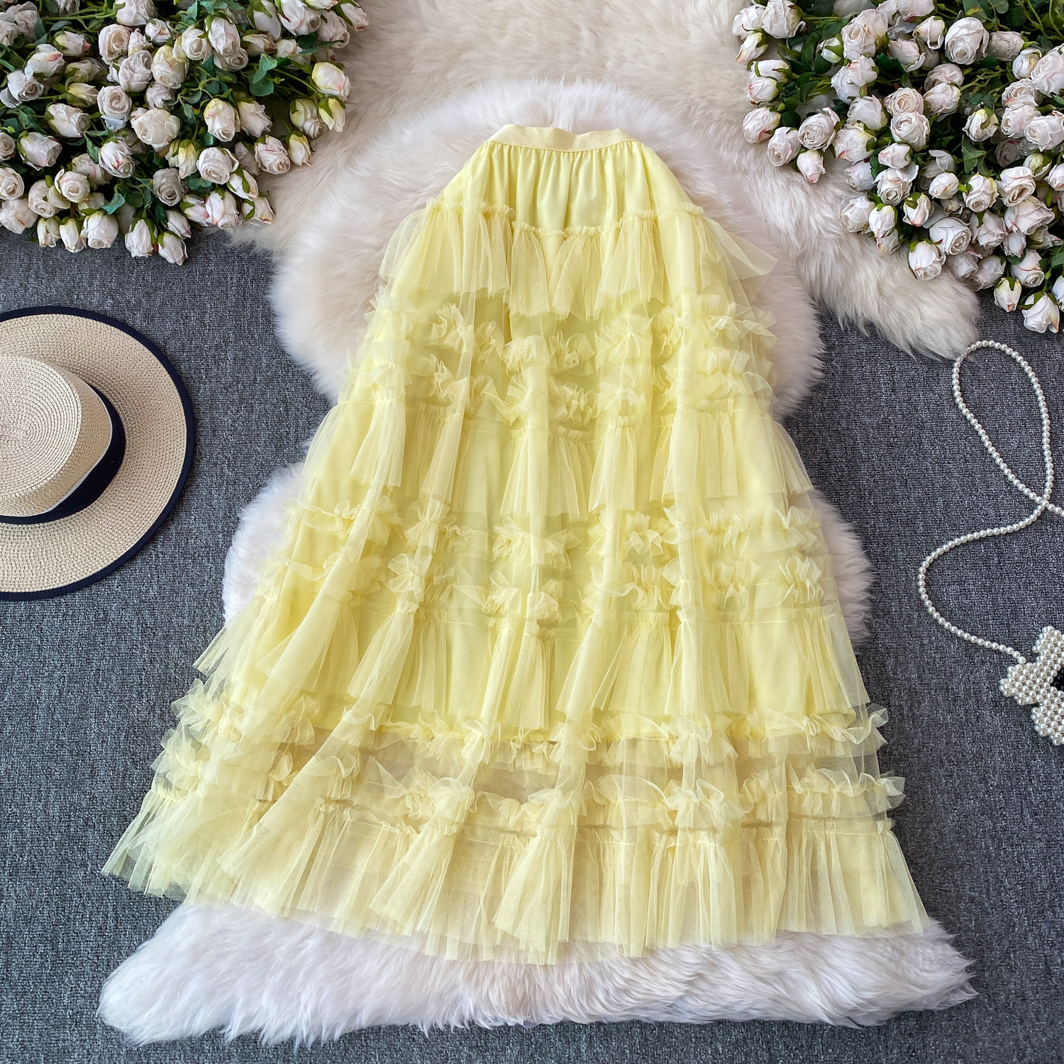 Ethereal Cake Skirt For Women Sweet Bow Mesh Puffy Ruffle Skirt Youthful And Gentle Style New_ecoleips.com