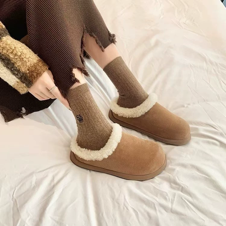 Маленькая картошка из кожи Мюллер шерстяная буксир 2024 зима новая плюшевая теплая одна педаль ботинки букен хлопковая обувь женская