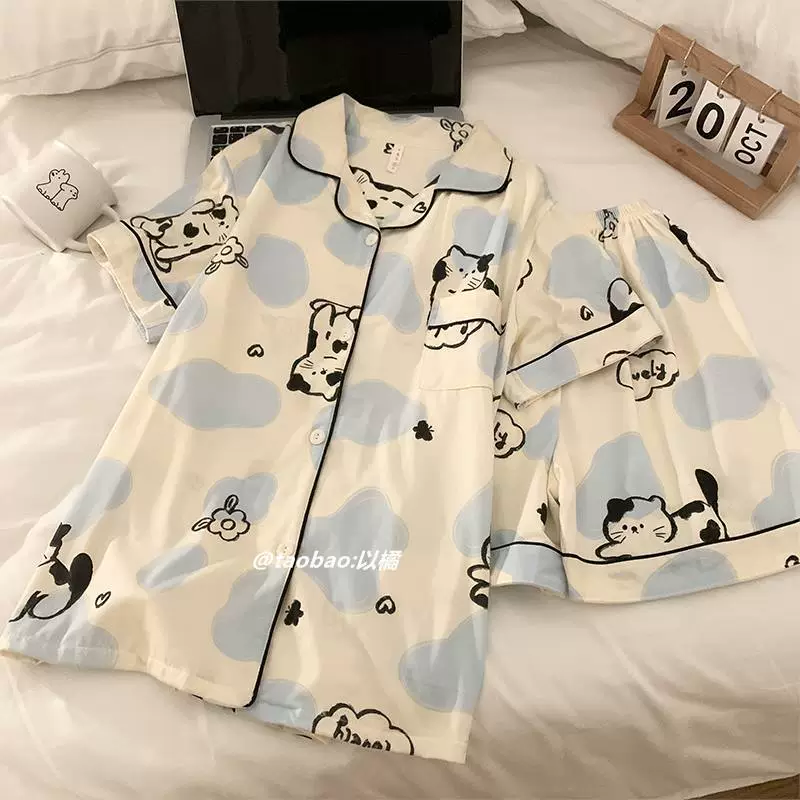 Летняя пижама Brand, хлопок, короткий рукав, мультяшный принт, двойные шорты или 3‑предм.