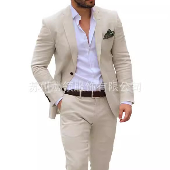 New Arrival Linen Men's Suit suit Beach Wedding suit Slim Fit Linen Casual Suit Jacket Trousers