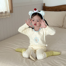 300克兒童磨毛舒絨秋衣秋褲套裝男寶女孩純棉無骨家居服批發