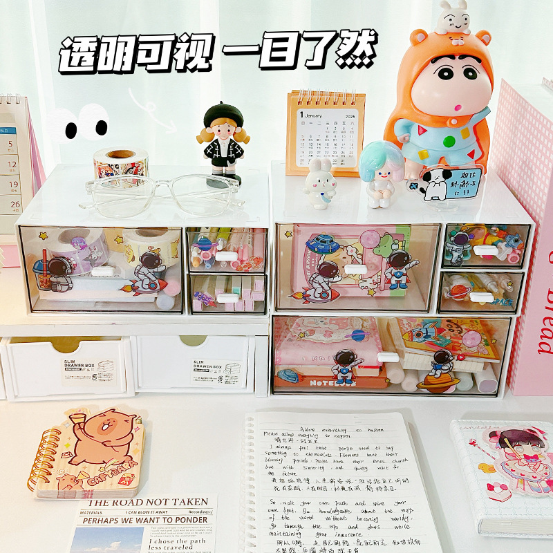 桌面收纳盒多功能多层抽屉式收纳柜化妆品学生文具杂物整理储物盒|undefined
