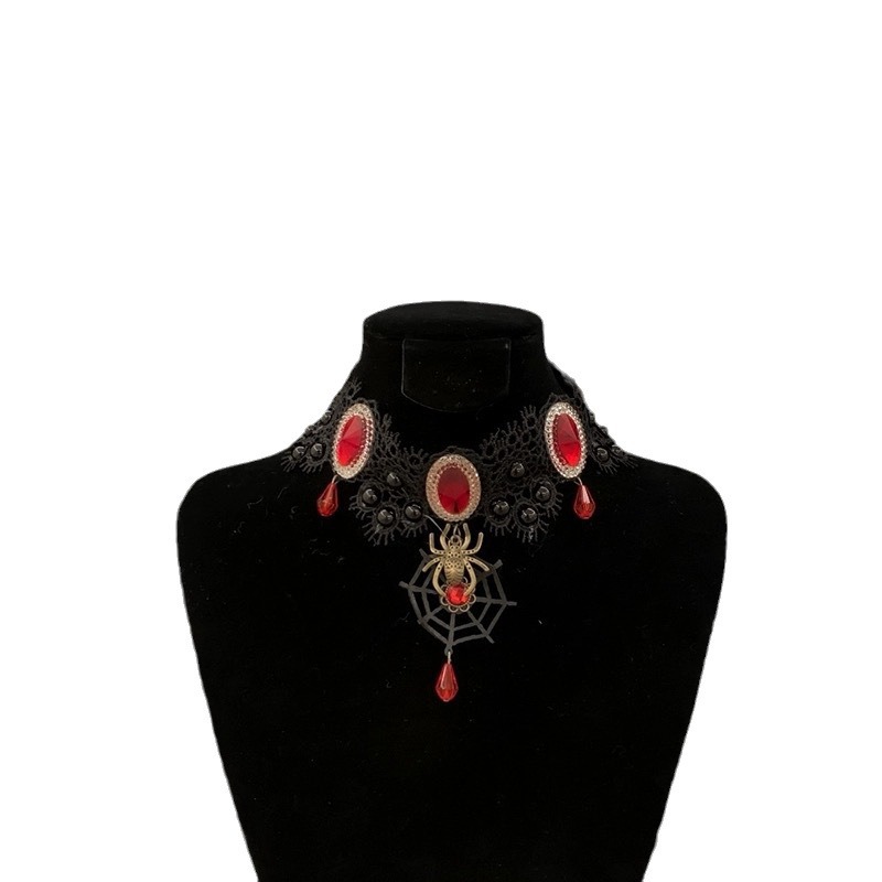 Collana di Halloween, ragnatela femminile, catena per clavicola, cinturino, girocollo, design di nicchia, cinturino per collo in rubino_voghion.com