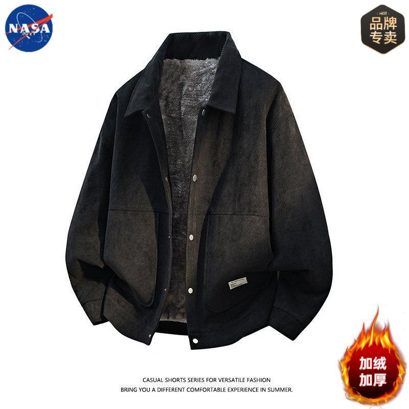 Nasa Brand High-Quality Corduroy Jacket Men's Winter Warm Fleece-Lined Thickeneded Versatile Handsome Lapel Jacket