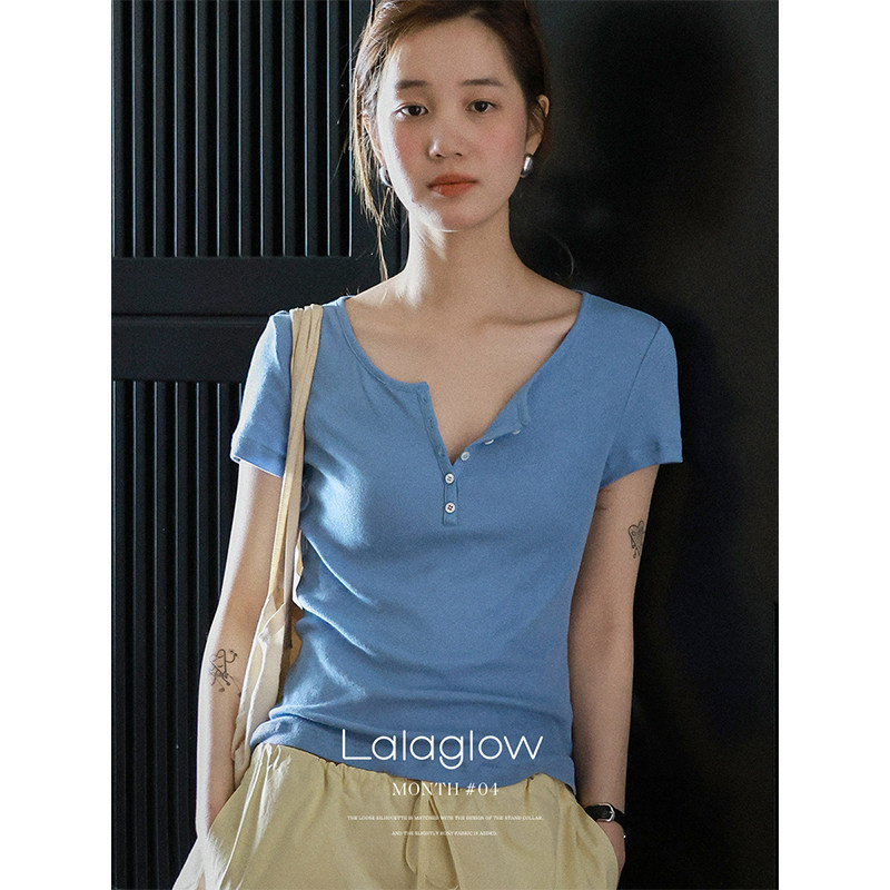 Lalagrow Casual Diary Twisted Basic Commuter Versatile Short Sleeve T-Shirt for Women, Skin-Friendly Breathable Casual Top Lalagrow Casual Diary Twisted Basic Commuter Versatile Short Sleeve T-Shirt for Women, Skin-Friendly Breathable Casual Top