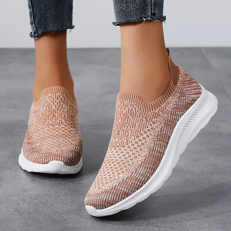 男女新款高弹飞织运动女鞋纯色时尚百搭休闲大码跨境