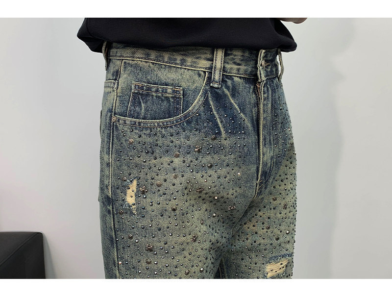 Personalisierte Jeans Mit Strass Für Herren Im Distressed Look_voghion.com