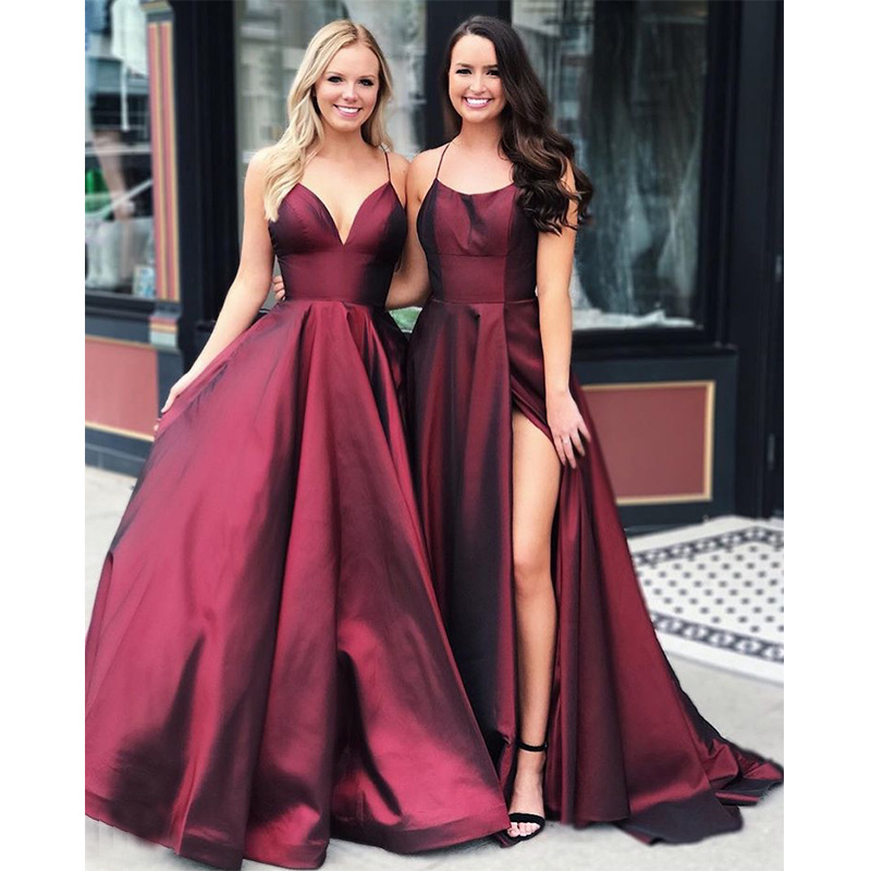 Comercio Exterior de Europa y América Amazon AliExpress deseo las mujeres vestido noche sexy Sling vino rojo satén simple largo