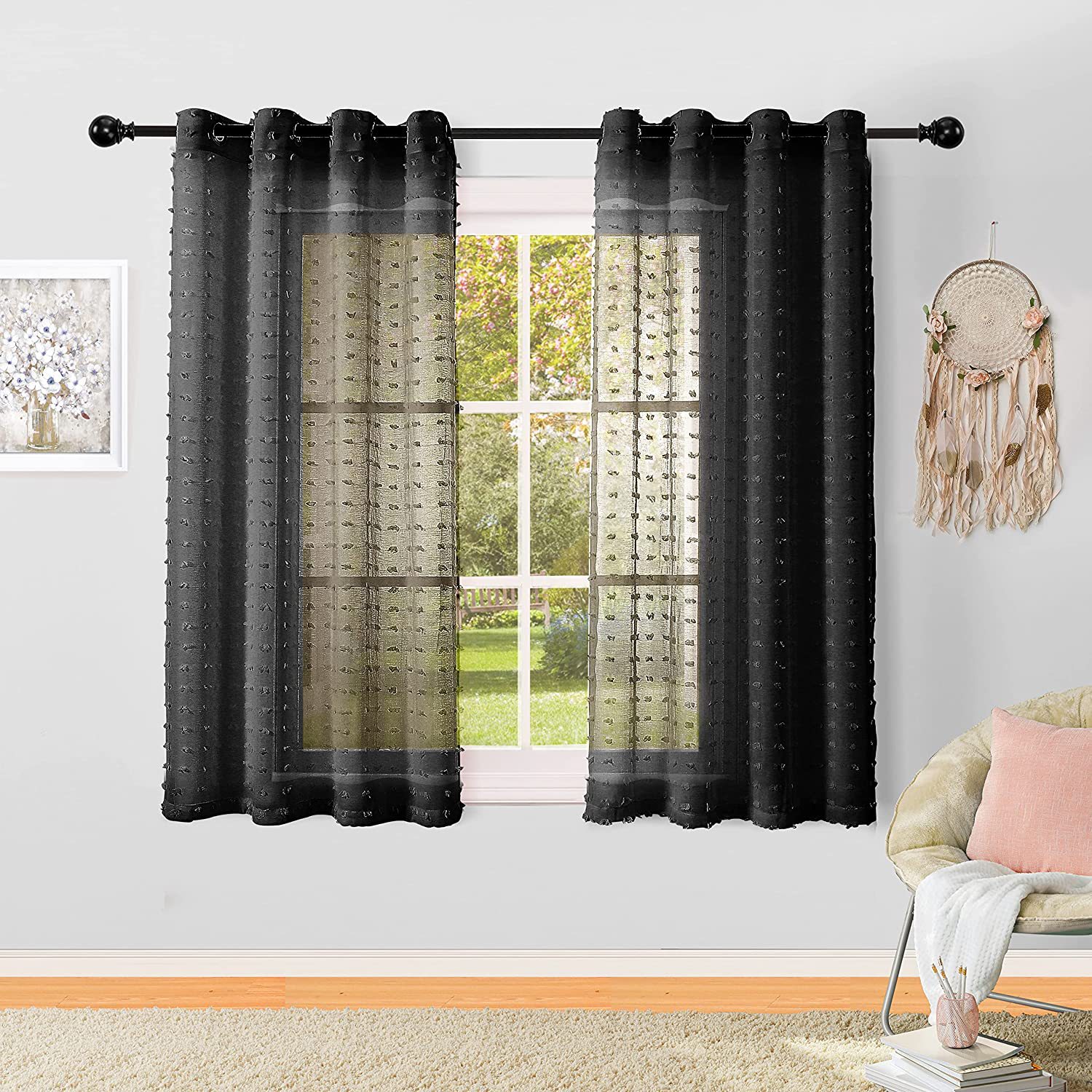 Suministro directo de fábrica plataforma de comercio electrónico transfronterizo Amazon WISH popular pompón cortina de gasa transparente de una sola Pieza Venta caliente