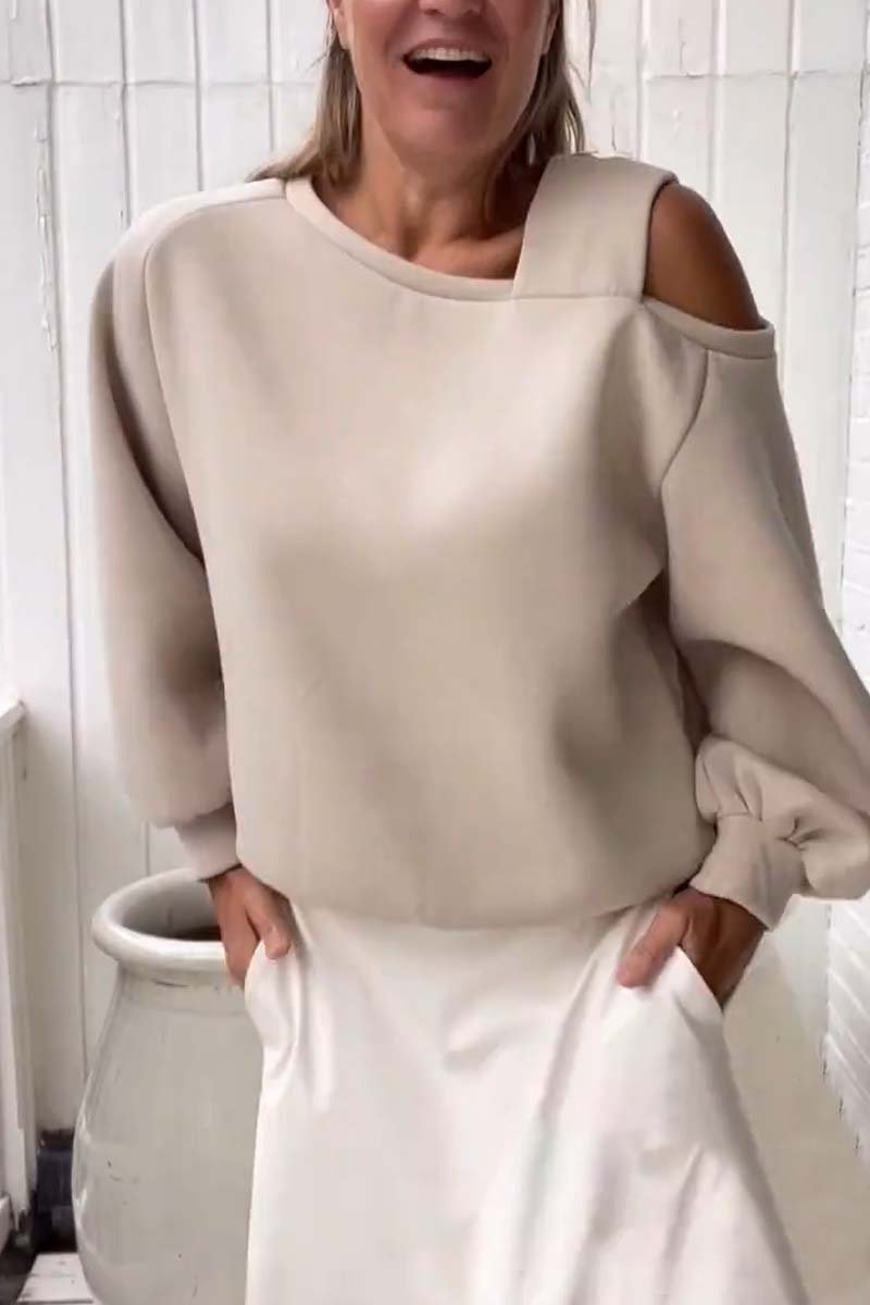 Hoodie Tops Type Daily Occasion Oblique Shoulder Style Neckline Hoodies & Sweatshirts Long Sleeve Streetwear Solid Color