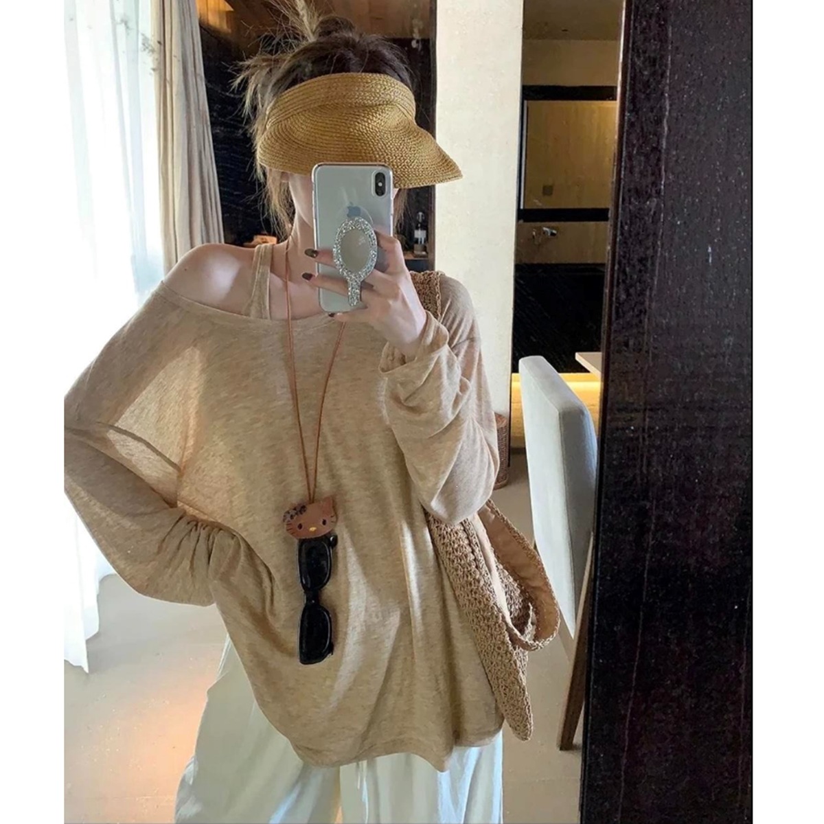 120g Tencel Ribbed Fabric】Sun-Protective Sheer Two-Piece Set with a Relaxed, Lazy Style Cover-Up, Loose and Slightly Sheer Top