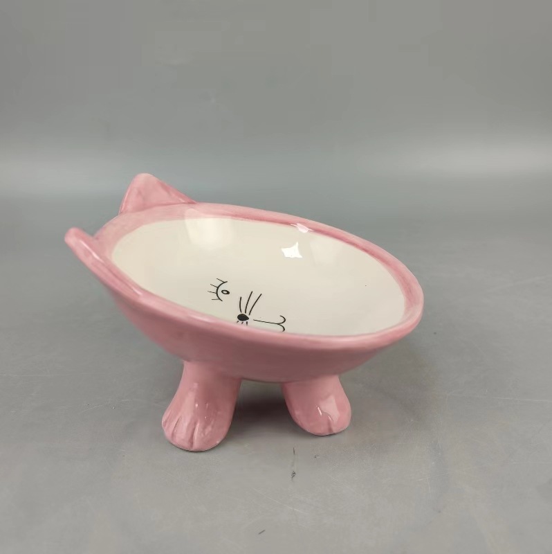 Inventario creativo de caricatura de cerámica gato estilo gato tazón anti-derribar gato tazón de agua para beber tazón de mascotas